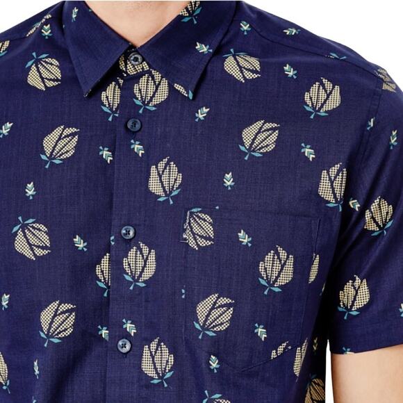 Ben Sherman Small Short Sleeve Digital Floral Print Shirt - Maritime Blue - Picture 4 of 6